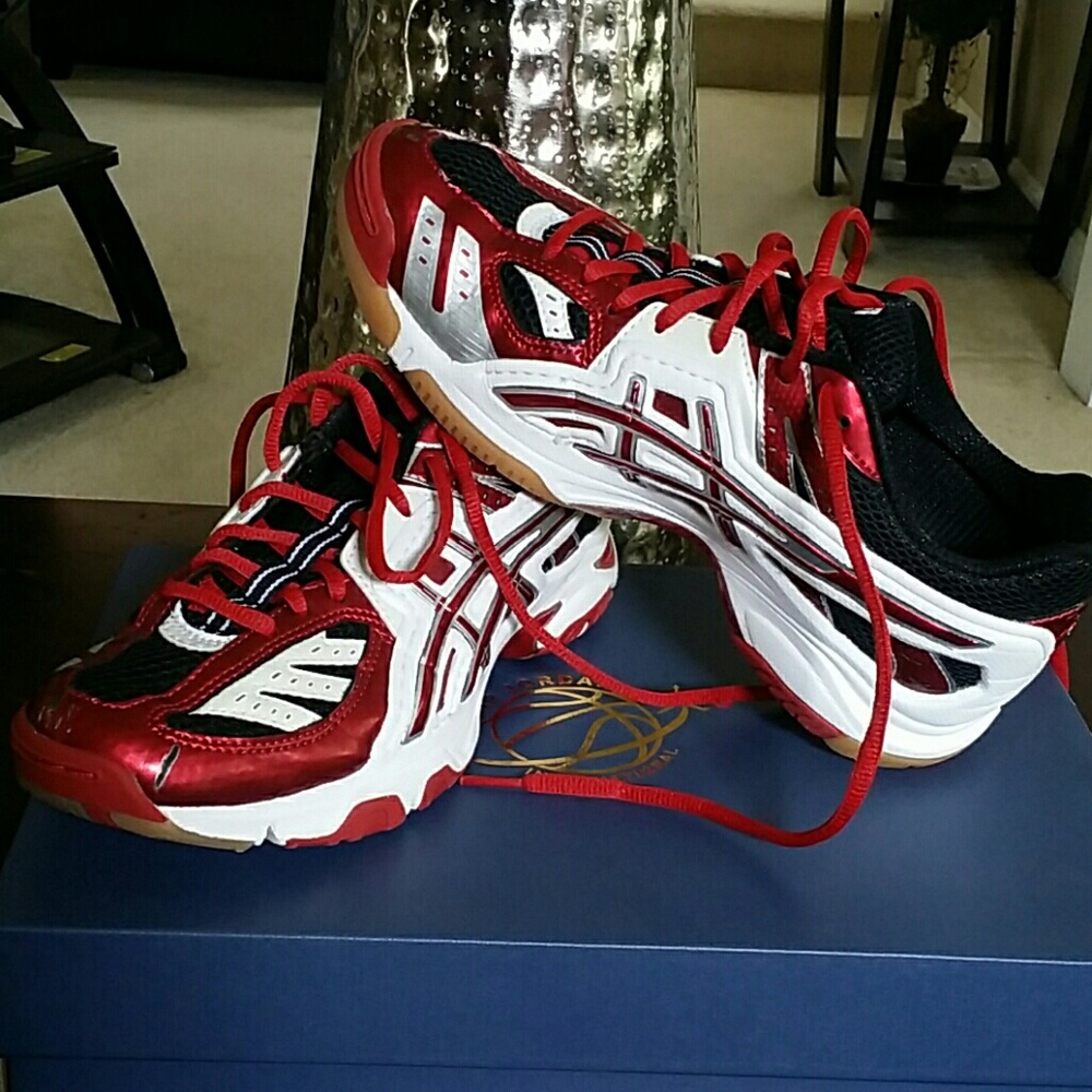 ASICS Red Black and White Athletic Shoes